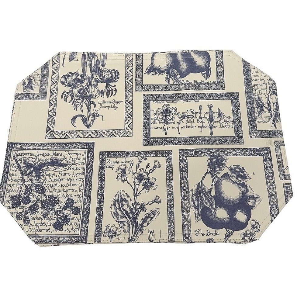 Vinyl Placemats Botanical Toile Print VTG Cottagecore Decor Set of 4 Dbl Sided
